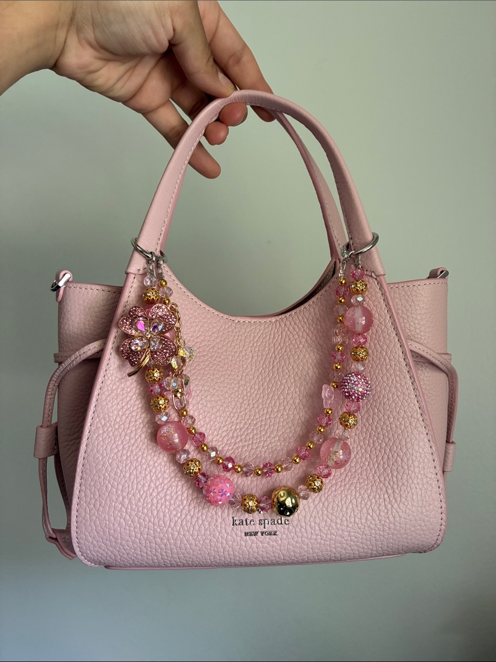 Pink Crystal Clover Beaded Keychain Bag Chain